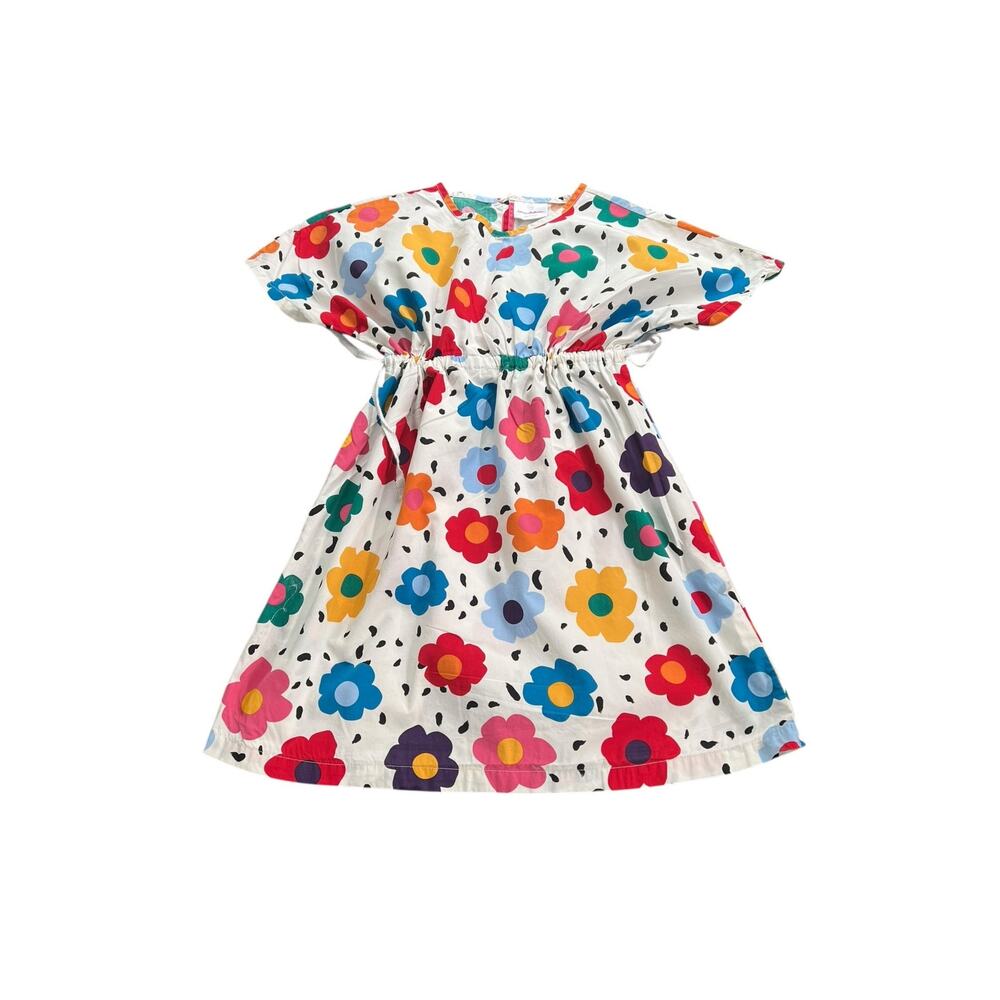Hanna Andersson Floral Girls Short Sleeve Cotton Dress Adjustable  140cm-8-10US